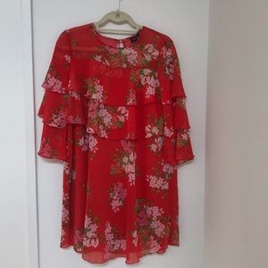 NWOT who what wear red floral bell sleeve dress